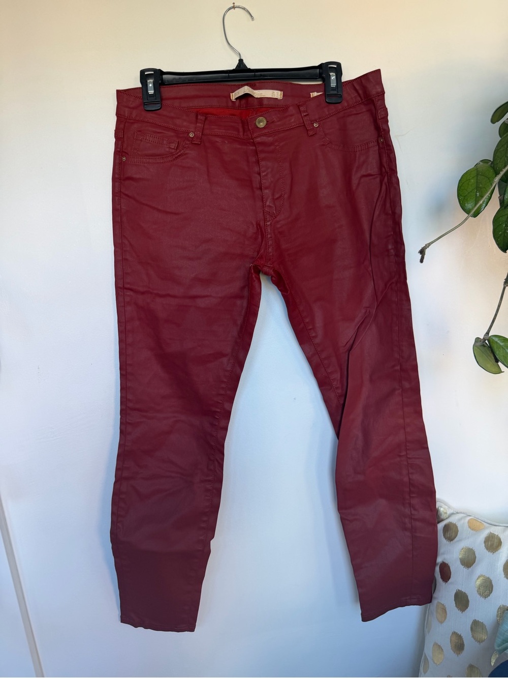 Zara Women Skinny Pants in Burgundy Red